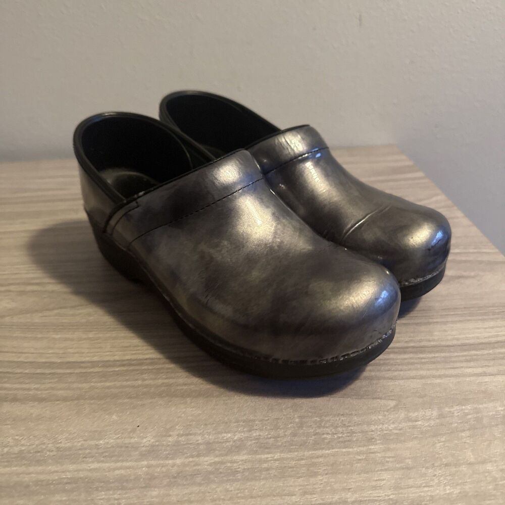 DANSKO Professional Metalic Silver Fade Leather Clogs Sz 9-9.5 EU 40 Shoes - Picture 5 of 12